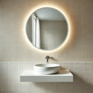 Gương phòng tắm có đèn LED tròn phong cách tối giản
