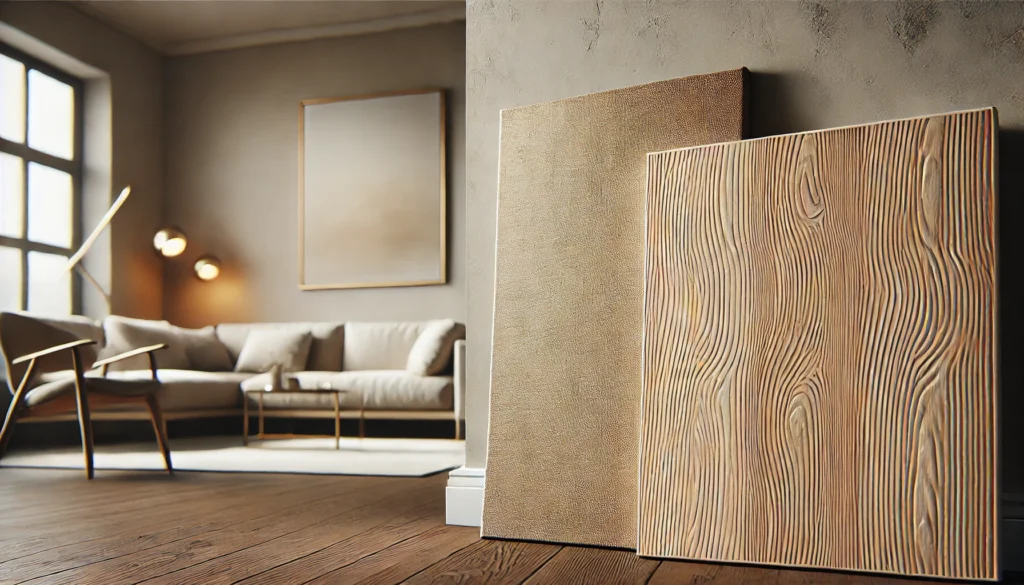 Chất liệu tranh treo tường phòng khách hiện đại canvas gỗ MDF